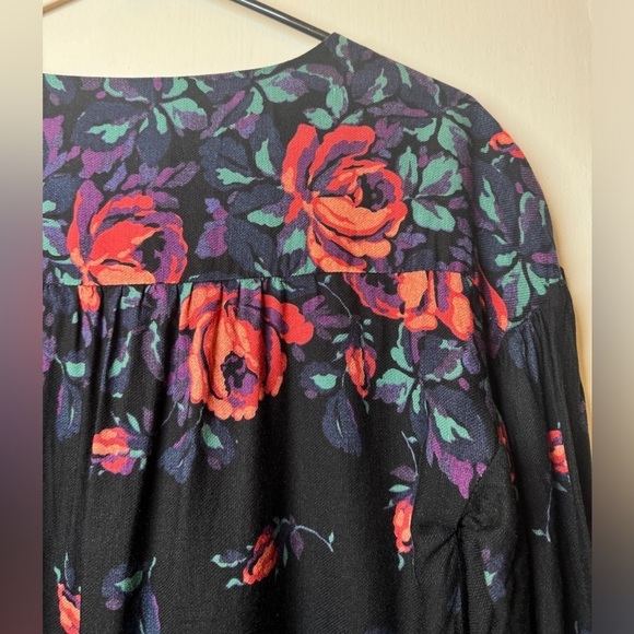 Anthropologie Maeve Gardenia Black Pink Purple Floral Linen Blend Blouse Top XS - Picture 12 of 16